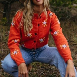Piper and Scoot The Saratoga Embroidered Cardigan in Poppy Size Large